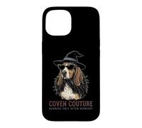 Basset Hound Chapeau de sorcière avec Lunettes de Soleil et Plumes Coque pour iPhone 15