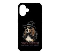 Basset Hound Chapeau de sorcière avec Lunettes de Soleil et Plumes Coque pour iPhone 16