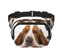 Basset Hound isolé,Sac Banane carré Double Couche, Sac de Poitrine