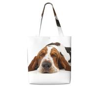 Basset Hound isolé，Sacs d'épicerie réutilisables, sacs fourre-tout de grande capacité, sac à bandoulière en toile