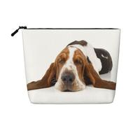 Basset Hound isolé,Trousse de Toilette de Voyage Portable, Imitation Lin, en Lin.