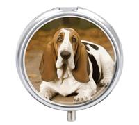 Basset Hound Mini pilulier de poche pour homme - Pilulier de voyage mignon à 3 compartiments