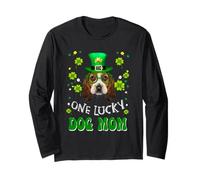 Basset Hound One Lucky Dog Mom Funny Dogs St Patrick's Day Manche Longue