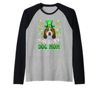 Basset Hound One Lucky Dog Mom Funny Dogs St Patrick's Day Manche Raglan