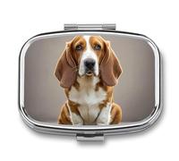 Basset Hound Pilulier carré à 2 compartiments pour poche, sac à main, portable, médicaments, comprimés et vitamines