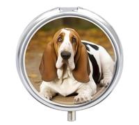 Basset Hound Pilulier de voyage rond à 3 compartiments pour sac à main