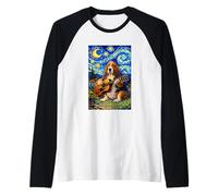 Basset Hound Playing Guitar Whimsical Art Dog Music Camping Manche Raglan