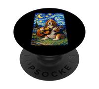 Basset Hound Playing Guitar Whimsical Art Dog Music Camping PopSockets PopGrip Adhésif