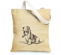 Basset Hound Sac fourre-tout en toile, vintage, réutilisable, sac d'épicerie en lin léger, beige, 13x15 Inch