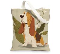 Basset Hound Sac fourre-tout en toile vintage réutilisable Sac d'épicerie léger Motif chien, beige, 13x15 Inch