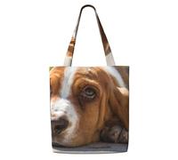 Basset Hound,Sacs d'épicerie réutilisables, sacs fourre-tout de grande capacité, sac à bandoulière en toile