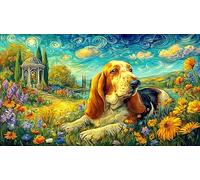 Basset Hound se reposant dans Le Jardin Puzzle 1000 pièces - DéFi éduchatiF Difficile pour Adultes Activité à Domicile 38x26/1000pcs