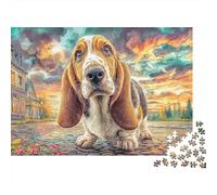 Basset Hound Sunset Jigsaw Puzzles for Adults 1000 PiècesStarry Beagle Puzzles for Adults, Family Puzzle Game Birthday Gifts.Challenge High Difficulty Charming Streets Scene Défi Colourful100%