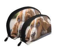 Basset Hound, Trousse de Maquillage Coquille Femme Petit Porte-Monnaie Trousse de Toilette Trousse à cosmétiques 2 pièces