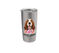 Basset Hound with Flowers Dog Mom Cute Pet Owner Lover Gobelet isotherme en acier inoxydable double paroi