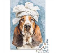 Basset Hound with Toilet Paper Hat Puzzle 1000 Pièces Educa Jouet en Bois Cadeau Unique Décoration Intérieure Jeu Éducatif Challenge Toy Adultes Et Enfants À Partir De 14 Ans 70x50cm/1000pcs