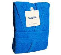 Bassetti Peignoir femme homme en éponge | Peignoir adulte homme femme avec capuche 100 % pur coton | Peignoir adulte femme homme 360 g/m² (bleu 1365, S)