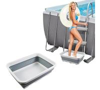 Bassin de bain de pieds, spa portable pour les pieds, 10 litres, bain de pieds gonflable pour échelle de piscine, antidérapant, pliable, bassin de nettoyage des pieds pour piscines extérieures (gris)