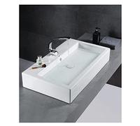 Bassin de comptoir Moderne en céramique monté sur comptoir, lavabo de Salle de Bain rectangulaire Blanc avec Robinet et Drain, lavabo pour vestiaire Salle de Bain WC 815 * 440*/14203