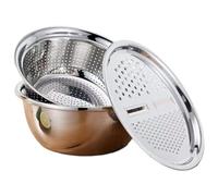 Bassin multifonction en acier inoxydable avec râpe, coupe-légumes 3 en 1 pour la cuisine, trancheuse à légumes, passoire et panier de vidange(28cm)