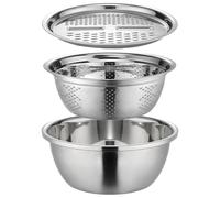 Bassin multifonction en acier inoxydable, bol mélangeur 3 en 1 avec passoire et râpe, bassin de vidange de qualité alimentaire pour laver, déchiquetage et préparation de fruits, légumes et riz (28 cm)