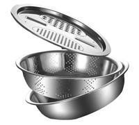 Bassin Multifonctionnel En Acier Inoxydable - Râpe De Cuisine Multifonctionnelle 3 En 1 | Ensemble De Passoire En Acier Inoxydable Pour Râpe À Fromage, Coupe-légumes Et Lavage De Fruits