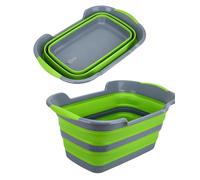 Bassin pliable avec poignées 27 litres avec bouchon d'évacuation pour économiser de l'espace, panier de bassin pliable pour animaux de compagnie, seau à linge, camping, maison, pique-nique