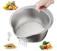 Bassine à riz, passoire à riz en acier inoxydable 304 avec bec verseur, bol à riz de qualité alimentaire pour égoutter et laver le riz, les fruits, les légumes, le quinoa et les pâtes