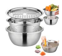 Bassine multifonction allemande en acier inoxydable - Ensemble de bols mélangeurs - Bol à salade avec panier de vidange - Passoire coupe-légumes et râpe - Bol à riz multifonction en acier inoxydable