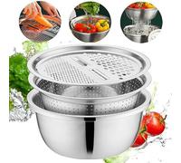 Bassine multifonction en acier inoxydable 3 en 1 avec passoire et panier de vidange pour fruits et légumes (28 cm)