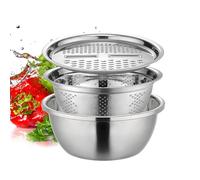 Bassine multifonctionnelle en Acier Inoxydable avec Tamis, râpe et récipient, essoreuse à Salade, passoire à Riz pour la Cuisine, idéal pour égoutter Les pâtes et légumes cuits