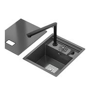 Bassine simple noire pour cuisine, bar, évier invisible pour véhicule récréatif avec couvercle - Petit siphon intégré - Robinet multifonction en acier inoxydable (1, 45 x 50 x 22 cm)