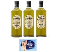 Basso Fedele Lot de 3 bouteilles d'huile d'olive vierge non filtrée Extra Vergine di Oliva Non Filtrato 1 l + 1 sachet de talc Felce Azzurra 100 g