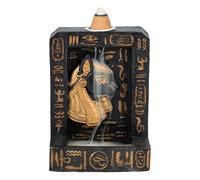 Bastet Backflow Porte-encens égyptien en polyrésine, noir avec hiéroglyphes, peint à la main, 10 x 7,5 x 5 cm