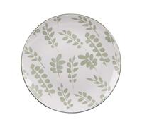 BASTIDE-Assiette à dessert en porcelaine blanche avec motifs printaniers verts Episia - diamètre 19 cm