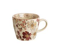 BASTIDE-Coffret 4 tasses en grès beige à fleur pourpre Kiyo - diamètre 9 x H 8 cm
