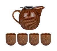 BASTIDE-Coffret théière 0,9 L et 4 gobelets en grès marron Mao - les 5 pièces