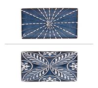 BASTIDE DIFFUSION-Plateau en porcelaine bleue à motifs blanc Makaha - 19 x 16 cm