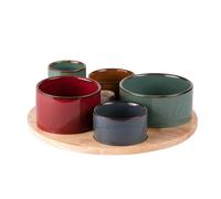 BASTIDE-Service apéritif en porcelaine multicolore Elyas - 1 Plateau et 6 coupelles