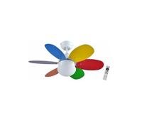 Bastilipo Bologne DC Ventilateur de plafond avec moteur DC, télécommande, 75 cm, 6 pales, multicolore/blanc, lumière LED 3 tons