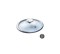Bastilipo - Couvercle en verre trempé de 24 cm de diamètre avec valve, bouclier en acier et bouton en acier inoxydable, Devant