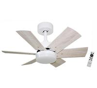 Bastilipo - Ventilateur de plafond avec moteur DC, télécommande, 75 cm Ø, 6 pales, blanc/chêne clair, éclairage LED 3 tons, CALA BLANCA DC