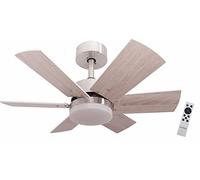 Bastilipo - Ventilateur de plafond avec moteur DC, télécommande, 75cm, 6 pales réversibles chêne clair/foncé, lumière LED 3 tons, ARENAL DC,