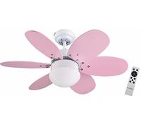 Bastilipo ALGARVE DC Ventilateur de plafond avec moteur DC, télécommande, 75cm Ø, 6 pales, rose/bleu ciel, lumière LED 3 tons, châssis blanc