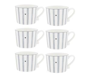 Bastion Collections Lot de 6 tasses Iris Blue - Petites rayures blanches et bleues - 300 ml