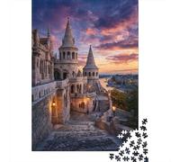 Bastion des Pécheurs Coucher du Soleil Puzzle 1000 Pièces Puzzle pour Adultes Vue Nocturne Puzzle en Famille Décoration Détente Cadeau 38x26cm/1000pcs