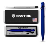 BASTION Stylo léger à verrou en aluminium (bleu) | Stylo d'écriture de bureau rétractable rechargeable à encre cadeau nouveauté | Couleur Métal Lumière