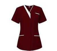 Bastwahl Blouse Medicale Femme Manche Courte Tunique Médicale Blouse Pharmacie Uniforme Médical Blouse Estheticienne Col V 2 Poches