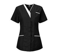 Bastwahl Blouse Medicale Femme Manche Courte Tunique Médicale Blouse Pharmacie Uniforme Médical Blouse Estheticienne Col V 2 Poches