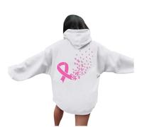 Bastwahl Cancer du Sein Sensibilisation Octobre Ruban Rose Sweet Femme Capuche Impression Oversize Haut Sweat-Shirt avec Cordon Super Soft Warm Grande Taille Streetwear Tops Mode Décontracté